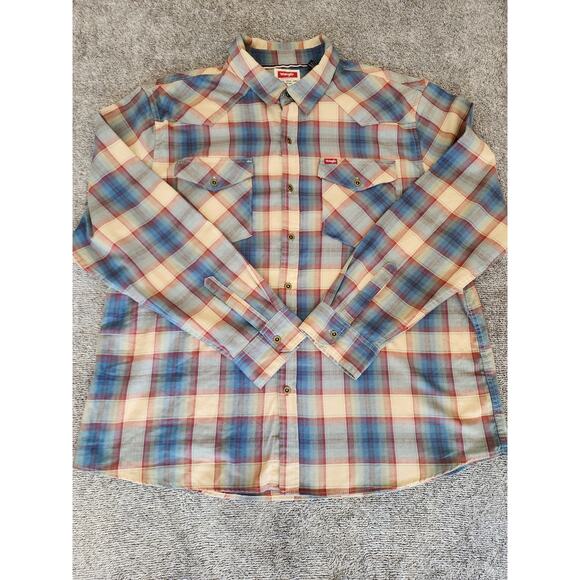 Wrangler Western Men's 2Xl Plaid Long Sleeve Button Down - Picture 1 of 5